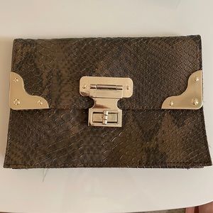 Snake Print Clutch with gold chain